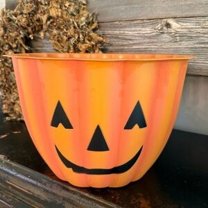 Orange Jack-O'-Lantern Bowl Planter Container